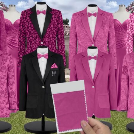 Fuchsia Satin Suit and Tuxedo – Exact Color Match for Revelry Bridesmaid Dresses