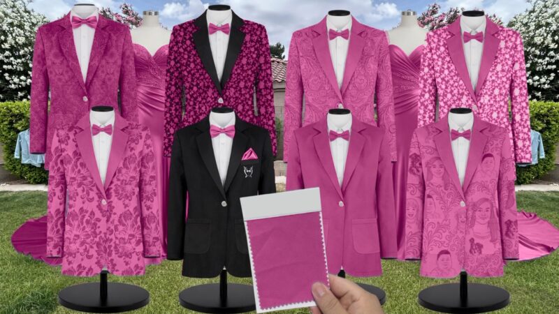 Fuchsia Satin Suit and Tuxedo – Exact Color Match for Revelry Bridesmaid Dresses