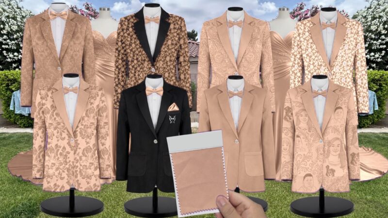 Gold Champagne Velvet Suit and Tuxedo – Exact Color Match for Revelry Bridesmaid Dresses