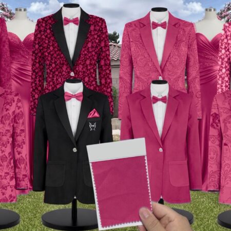 Hot Pink Chiffon Suit and Tuxedo – Exact Color Match for Revelry Bridesmaid Dresses