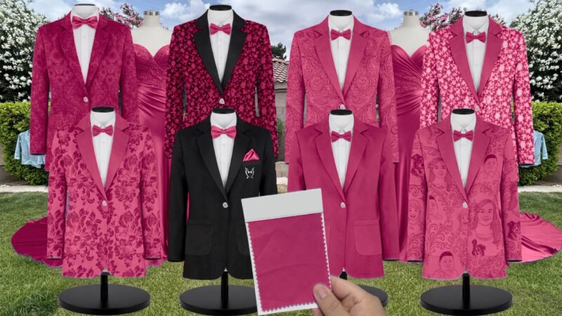 Hot Pink Chiffon Suit and Tuxedo – Exact Color Match for Revelry Bridesmaid Dresses