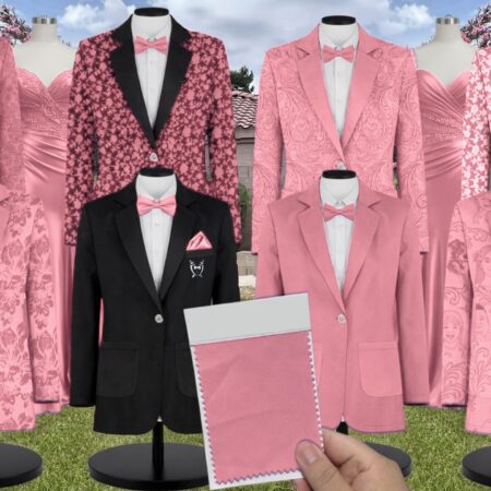 Hot Pink Garden Chiffon Floral Print Suit and Tuxedo – Exact Color Match for Revelry Bridesmaid Dresses