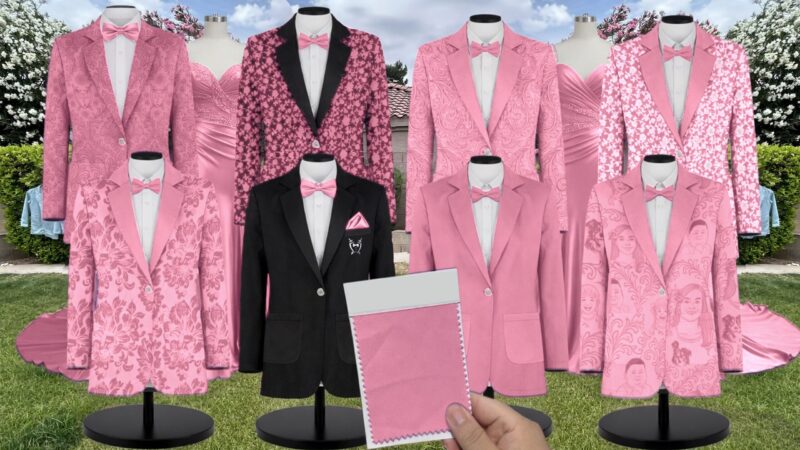 Hot Pink Satin Suit and Tuxedo – Exact Color Match for Revelry Bridesmaid Dresses