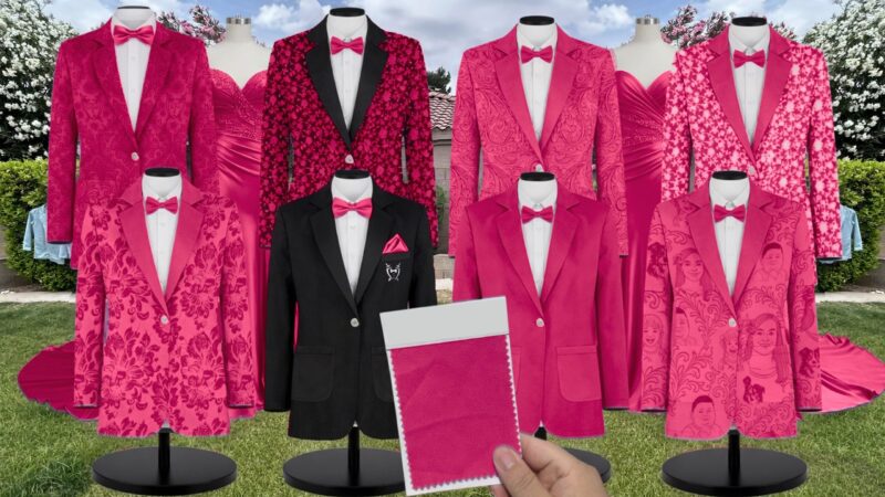Hot Pink Tulle Suit and Tuxedo – Exact Color Match for Revelry Bridesmaid Dresses