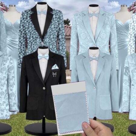 Light Blue Satin Suit and Tuxedo – Exact Color Match for Revelry Bridesmaid Dresses