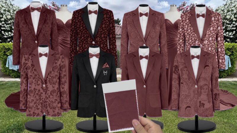 Mahogany Chiffon Suit and Tuxedo – Exact Color Match for Revelry Bridesmaid Dresses