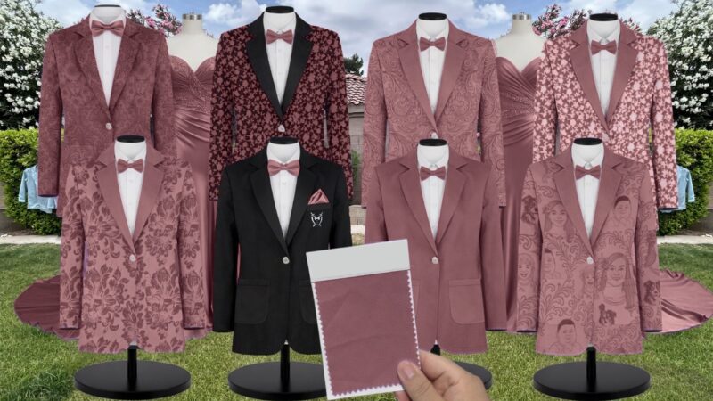 Mahogany Satin Suit and Tuxedo – Exact Color Match for Revelry Bridesmaid Dresses