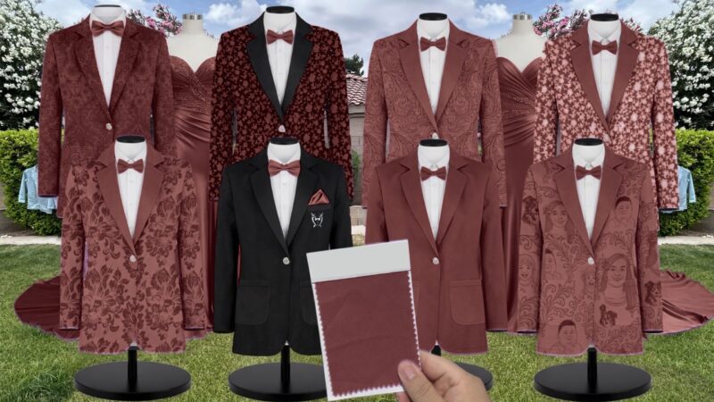 Mahogany Velvet Suit and Tuxedo – Exact Color Match for Revelry Bridesmaid Dresses