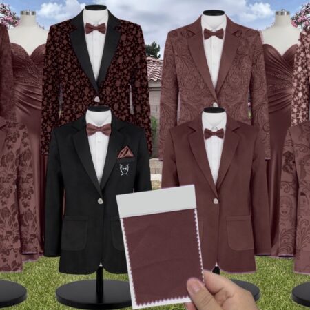 Mahogany Jacquard Suit and Tuxedo – Exact Color Match for Revelry Bridesmaid Dresses
