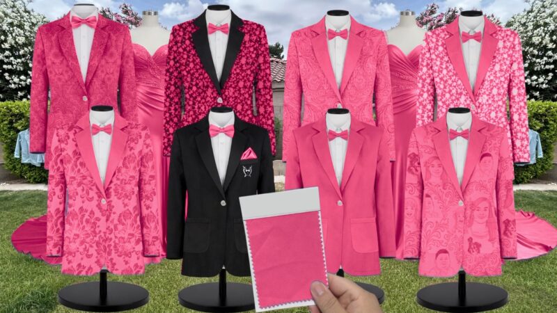 Malibu Pink Bouquet Chiffon Floral Print Suit and Tuxedo – Exact Color Match for Revelry Bridesmaid Dresses