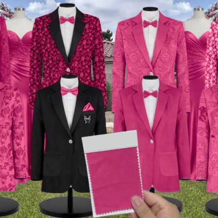 Malibu Pink Crepe Suit and Tuxedo – Exact Color Match for Revelry Bridesmaid Dresses