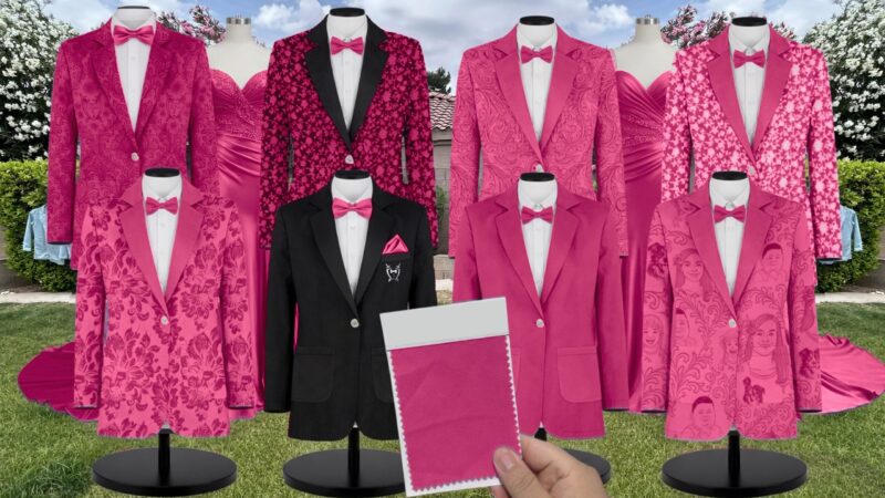 Malibu Pink Crepe Suit and Tuxedo – Exact Color Match for Revelry Bridesmaid Dresses