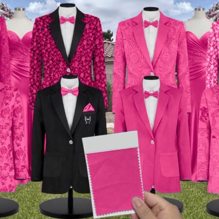 Malibu Pink Satin Suit and Tuxedo – Exact Color Match for Revelry Bridesmaid Dresses