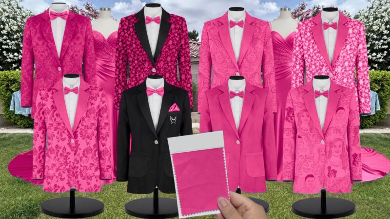 Malibu Pink Satin Suit and Tuxedo – Exact Color Match for Revelry Bridesmaid Dresses