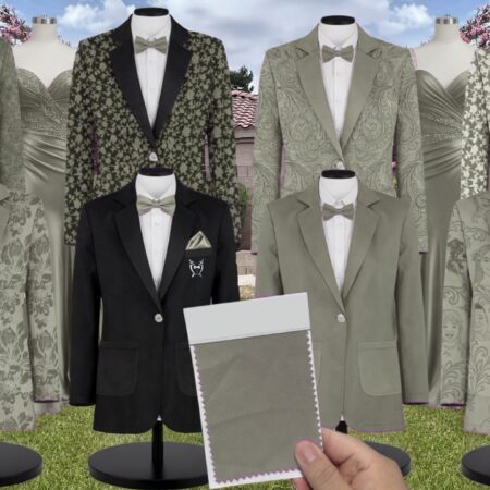 Olive Bouquet Satin Floral Print Suit and Tuxedo – Exact Color Match for Revelry Bridesmaid Dresses