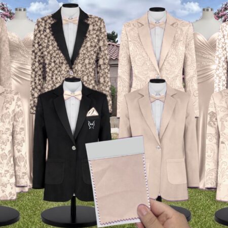 Pale Yellow Bouquet Satin Floral Print Suit and Tuxedo – Exact Color Match for Revelry Bridesmaid Dresses