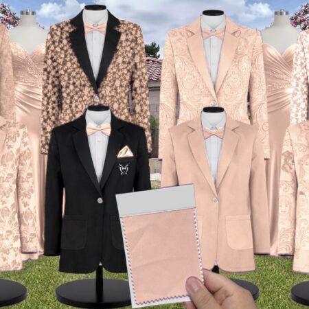 Peach Satin Suit and Tuxedo – Exact Color Match for Revelry Bridesmaid Dresses