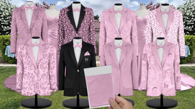 Perfect Pink Satin Suit and Tuxedo – Exact Color Match for Revelry Bridesmaid Dresses
