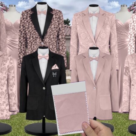 Perfect Pink Meadow Blooms Satin Floral Print Suit and Tuxedo – Exact Color Match for Revelry Bridesmaid Dresses