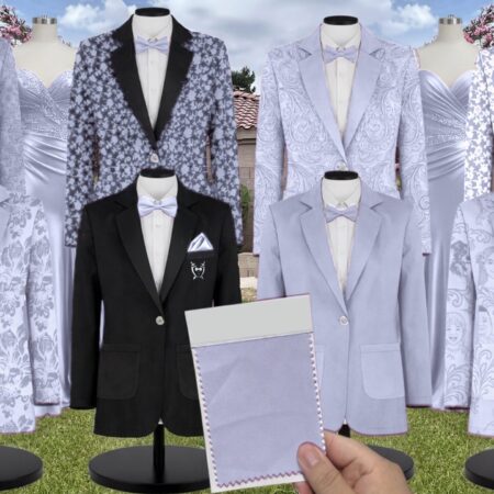 Periwinkle Petit Rose Chiffon Floral Print Suit and Tuxedo – Exact Color Match for Revelry Bridesmaid Dresses