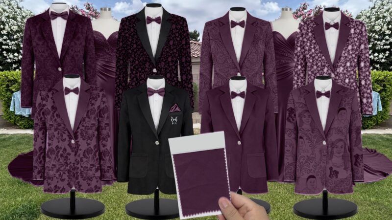 Purple Velvet Suit and Tuxedo – Exact Color Match for Revelry Bridesmaid Dresses