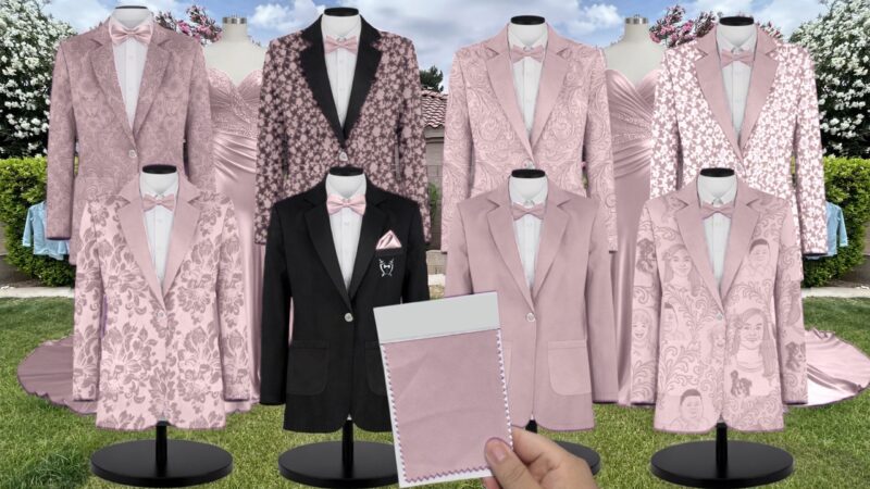 Ready To Ship Chiffon Floral Print Suit and Tuxedo – Exact Color Match for Revelry Bridesmaid Dresses