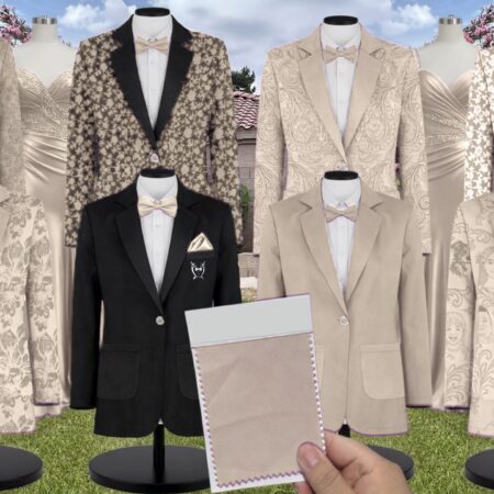 Ready To Ship Satin Floral Print Suit and Tuxedo – Exact Color Match for Revelry Bridesmaid Dresses