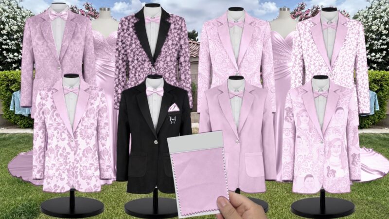 Rose Petal Chiffon Suit and Tuxedo – Exact Color Match for Revelry Bridesmaid Dresses