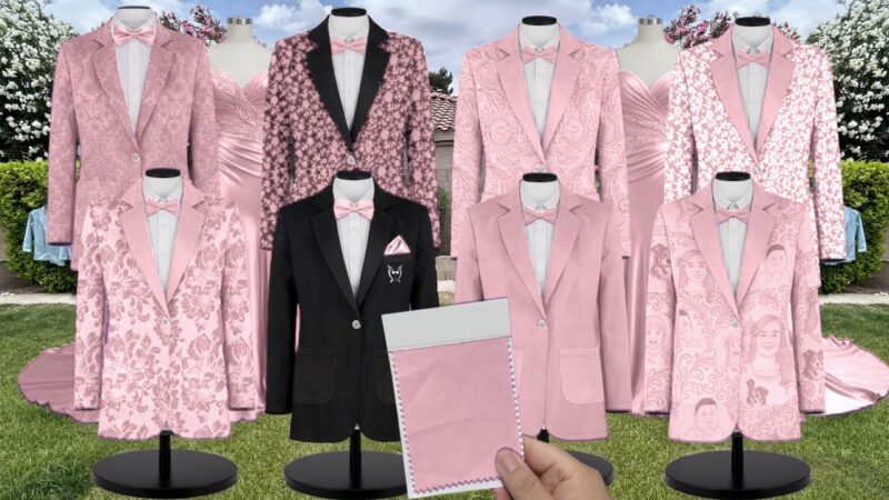 Rosette Satin Suit and Tuxedo – Exact Color Match for Revelry Bridesmaid Dresses
