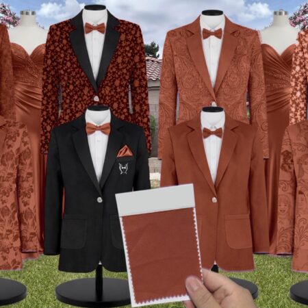 Rust Chiffon Suit and Tuxedo – Exact Color Match for Revelry Bridesmaid Dresses
