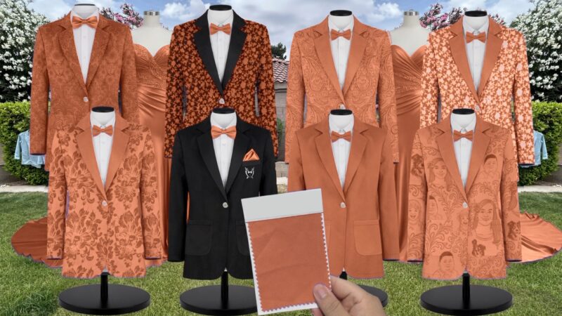 Rust Tulle Suit and Tuxedo – Exact Color Match for Revelry Bridesmaid Dresses