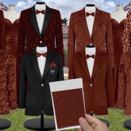 Rust Velvet Suit and Tuxedo – Exact Color Match for Revelry Bridesmaid Dresses