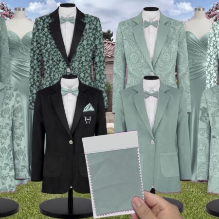 Sage Blossom Chiffon Floral Print Suit and Tuxedo – Exact Color Match for Revelry Bridesmaid Dresses