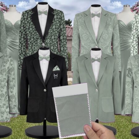 Sage Blossom Satin Floral Print Suit and Tuxedo – Exact Color Match for Revelry Bridesmaid Dresses