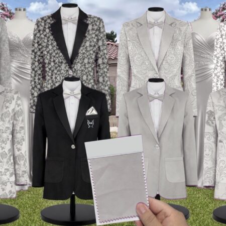 Sage and Champagne Bouquet Satin Floral Print Suit and Tuxedo – Exact Color Match for Revelry Bridesmaid Dresses