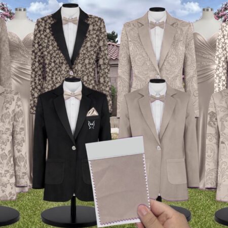 Silver Sage Crepe Suit and Tuxedo – Exact Color Match for Revelry Bridesmaid Dresses