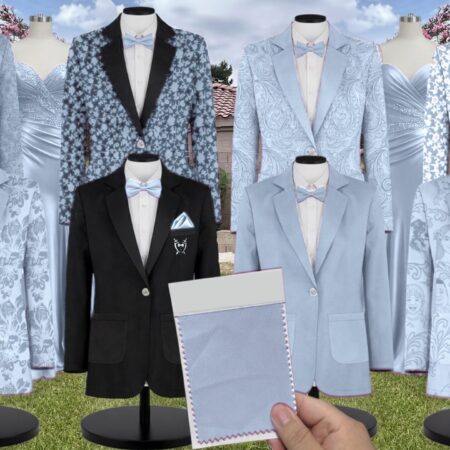 Sky Blue Blossom Satin Floral Print Suit and Tuxedo – Exact Color Match for Revelry Bridesmaid Dresses