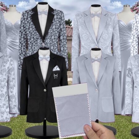 Sky Blue Bouquet Chiffon Floral Print Suit and Tuxedo – Exact Color Match for Revelry Bridesmaid Dresses