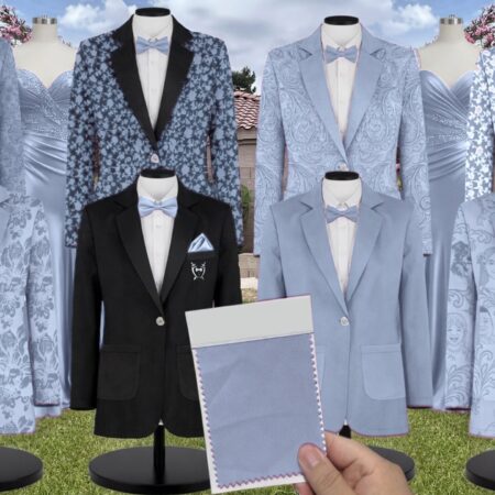 Sky Blue Garden Chiffon Floral Print Suit and Tuxedo – Exact Color Match for Revelry Bridesmaid Dresses