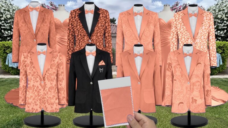 Tangerine Satin Suit and Tuxedo – Exact Color Match for Revelry Bridesmaid Dresses