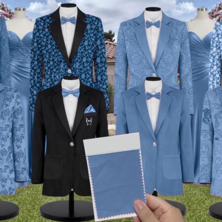 True Blue Satin Suit and Tuxedo – Exact Color Match for Revelry Bridesmaid Dresses