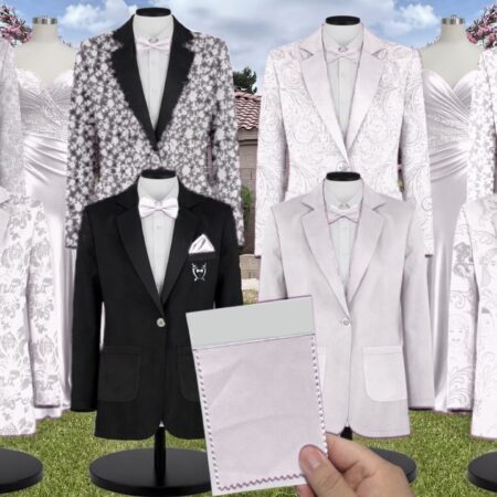 White Pearl Chiffon Suit and Tuxedo – Exact Color Match for Revelry Bridesmaid Dresses