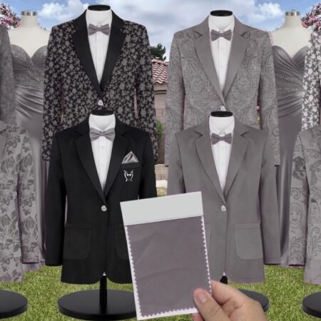 Whitepearl Shrubbery Suit and Tuxedo – Exact Color Match for Revelry Bridesmaid Dresses