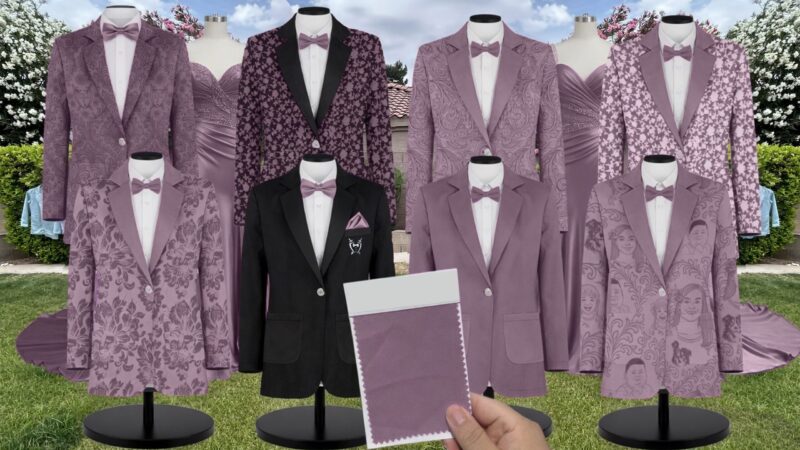 Wisteria Chiffon Suit and Tuxedo – Exact Color Match for Revelry Bridesmaid Dresses