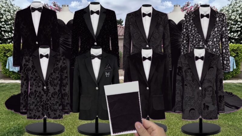 Black Chiffon Fabric Suit and Tuxedo – Exact Color Match for Stacees Bridesmaid Dresses
