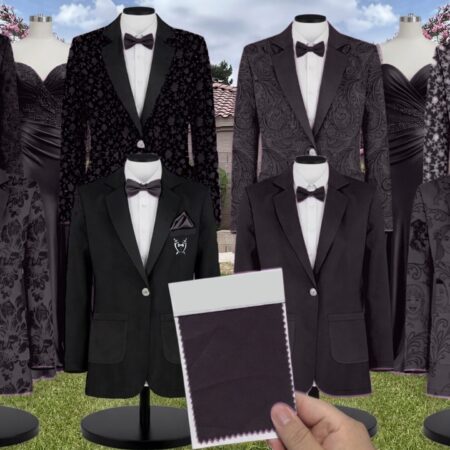 Black Stretch Crepe Suit and Tuxedo – Exact Color Match for Stacees Bridesmaid Dresses