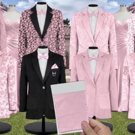 Blushing Pink Satin Suit and Tuxedo – Exact Color Match for Stacees Bridesmaid Dresses