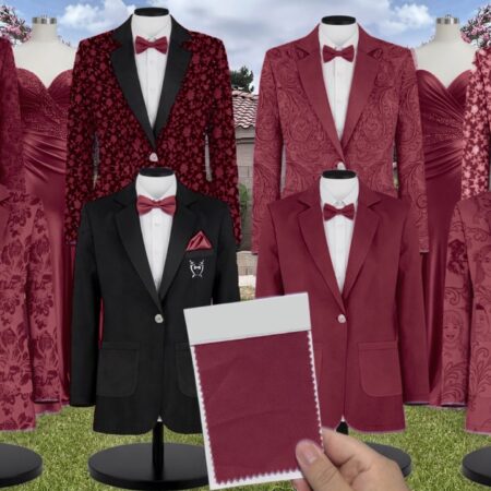 Burgundy Chiffon Suit and Tuxedo – Exact Color Match for Stacees Bridesmaid Dresses