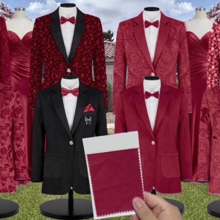Burgundy Chiffon Fabric Suit and Tuxedo – Exact Color Match for Stacees Bridesmaid Dresses
