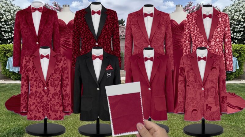 Burgundy Chiffon Fabric Suit and Tuxedo – Exact Color Match for Stacees Bridesmaid Dresses